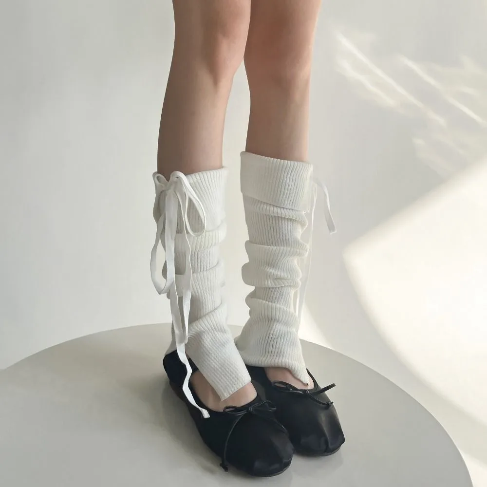 

Elastic Y2K Lace Up Leg Warmers Sweet Ballet Bow Tie Women's Stockings Foot Cover Elastic Knee High Socks Streetwear
