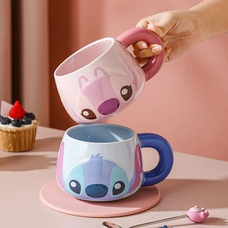 Tasse Lilo & Stitch Disney, impression de dessins animés, tasse en céramique Kawaii, tasse à café pour bureau, dortoir, fournitures de cuisine, cadeaux de vacances
