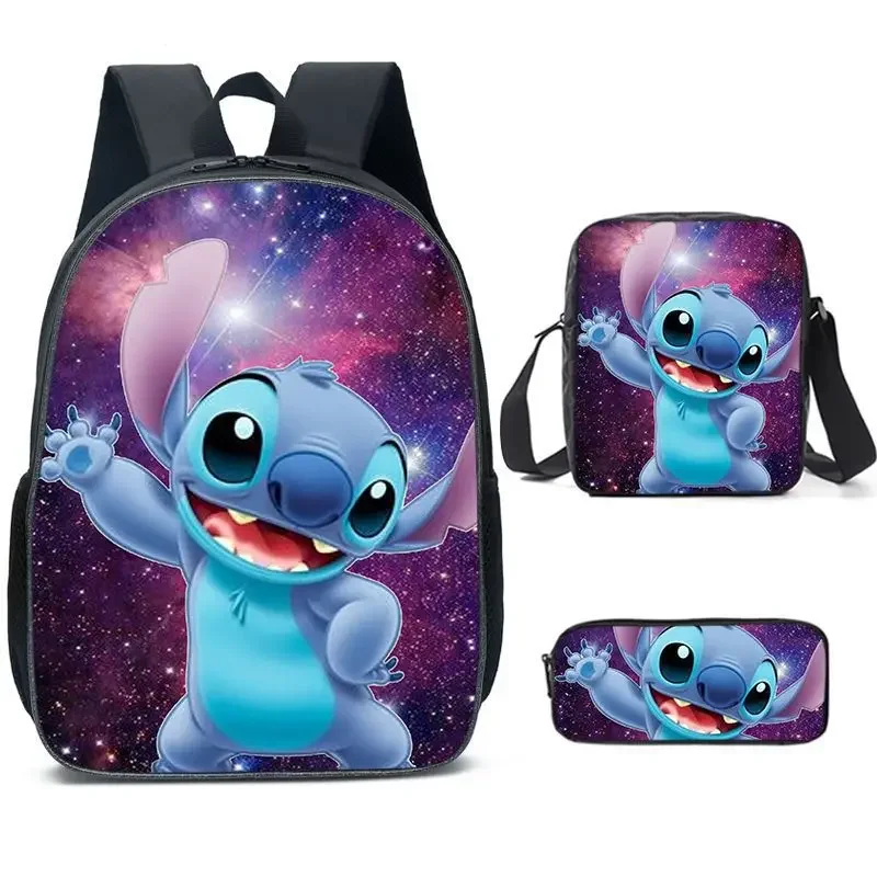 Disney Cartoon Stitch New Kids Backpack 3pcs Set Girls and Boys Schoolbag + Pencilbag+shoulder Bag Suits Teen Outdoor Bag