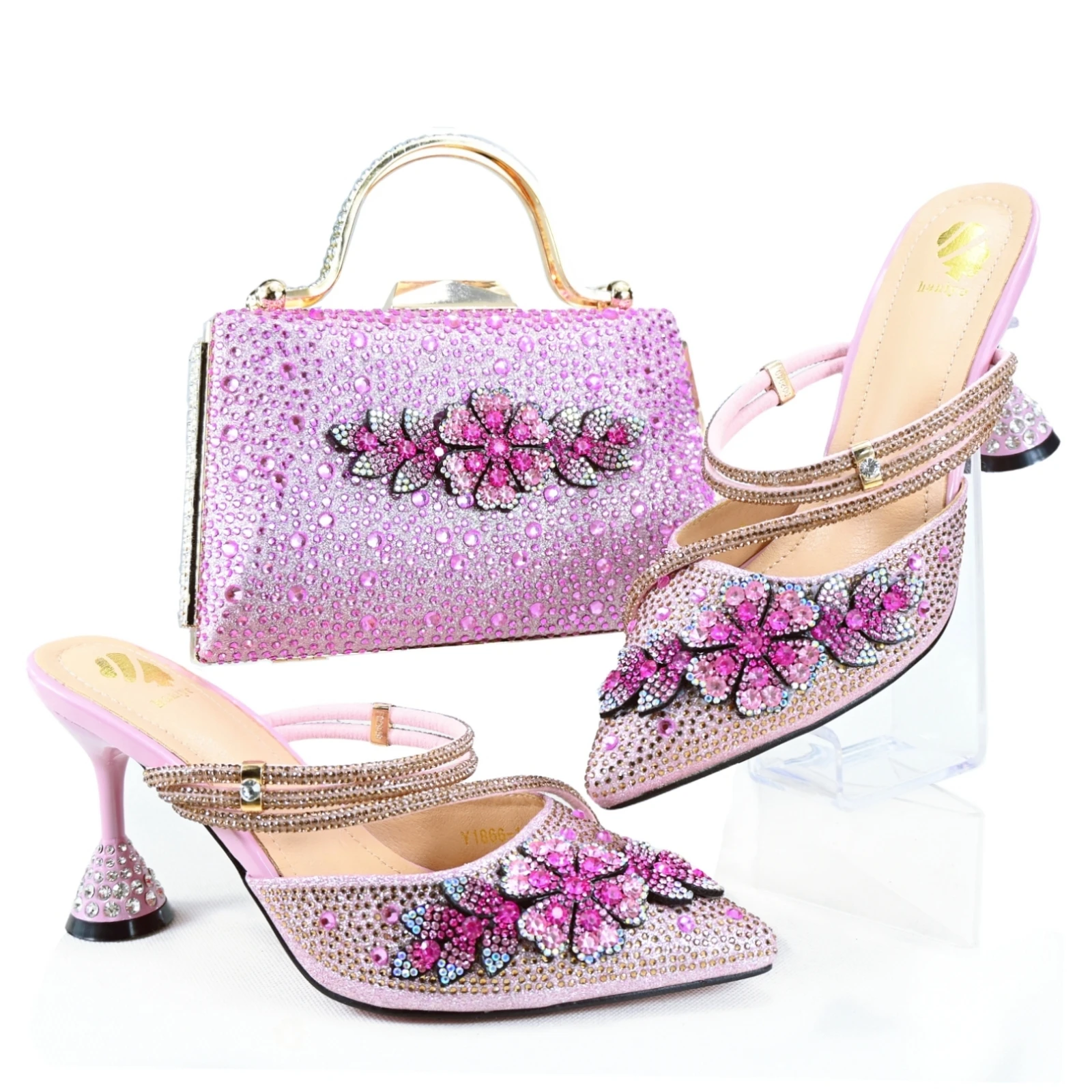 Haniye Italian Design Pointed Shoes And Bag Set Decorated with Rhinestone Elegant Slingback Pointed Slip on Party Lady Shoes