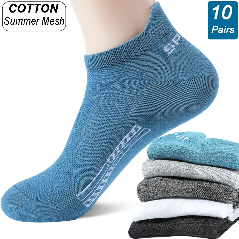 

10Pairs/Lot High Quality Men Socks Ankle Breathable Cotton Sports Socks Mesh Casual Athletic Summer Thin Cut Short Sokken Gifts