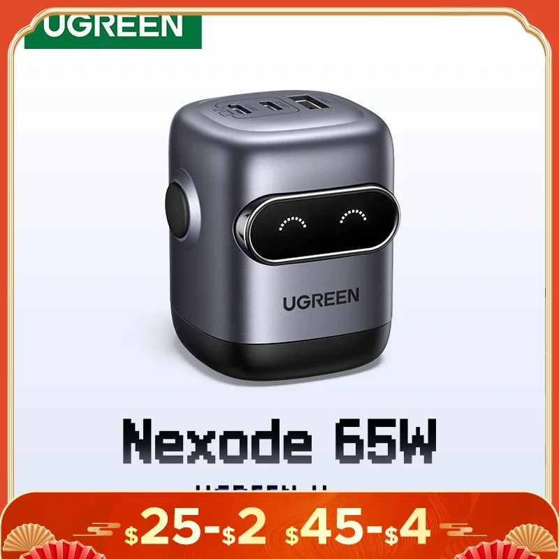 【US Plug】UGREEN 65W 30W GaN Charger Robot Design QC4.0 3.0 PPS for iPhone 16 15 14 Pro Macbook Laptops Tablet PD3.0 Fast Charger