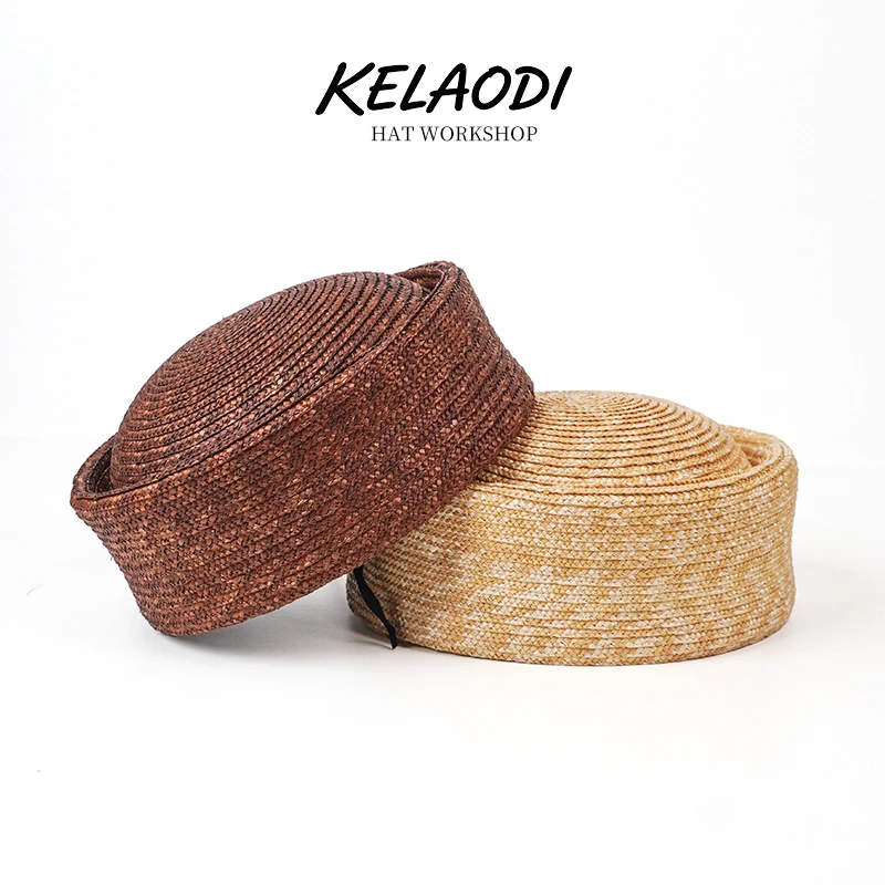 Ins Blogger hand woven straw hat sun hat summer round concave top beach hat French retro women's hat outdoor travel beret ﻿