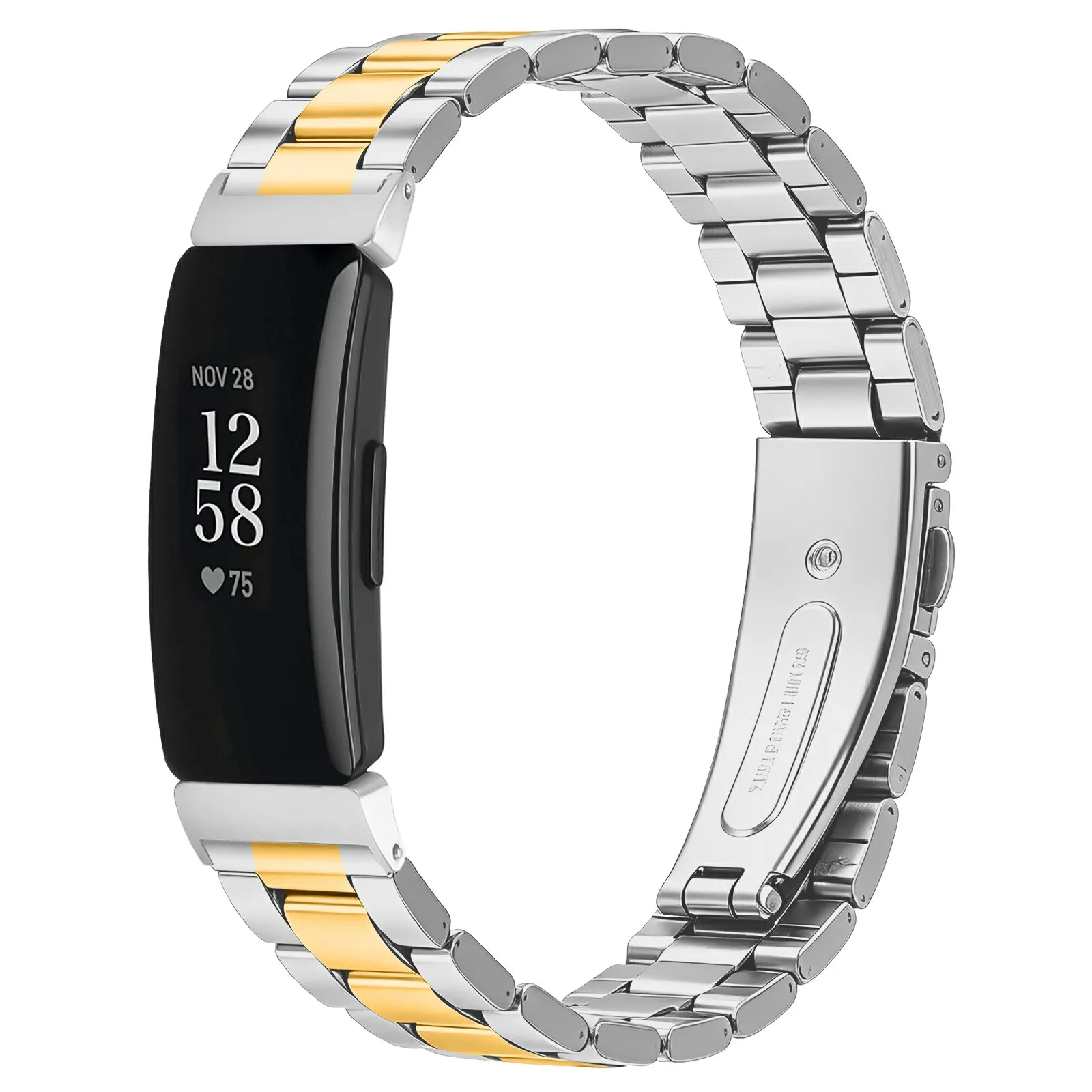 Metal Watch Strap for Fitbit Inspire / Inspire 2 / Inspire HR Three-bead Stainless Steel Bracelet with Folding Clasp - Silver /