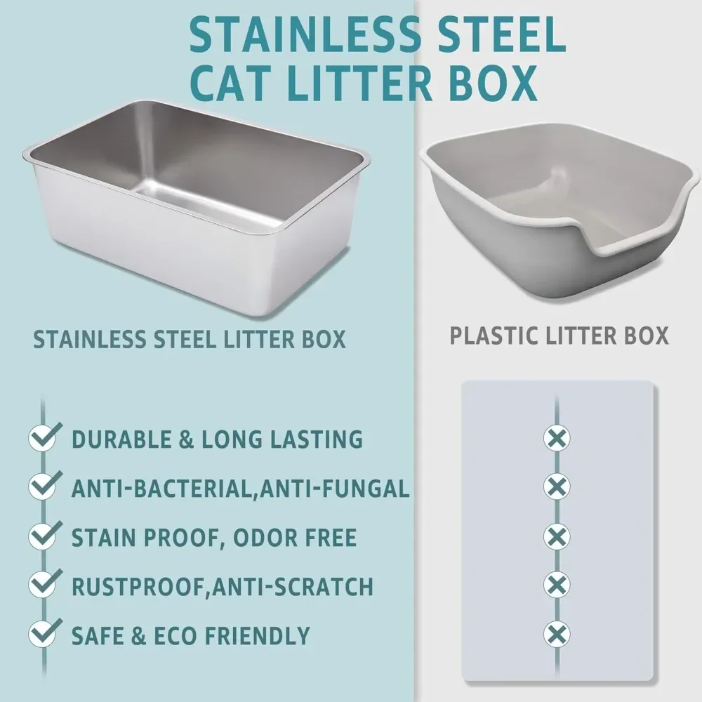 New Upgrade US Shipping XXL High Sided Stainless Steel Cat Litter Box for Large Cats Deep Non Stick Easy to Clean Odor Contro-Au view 5