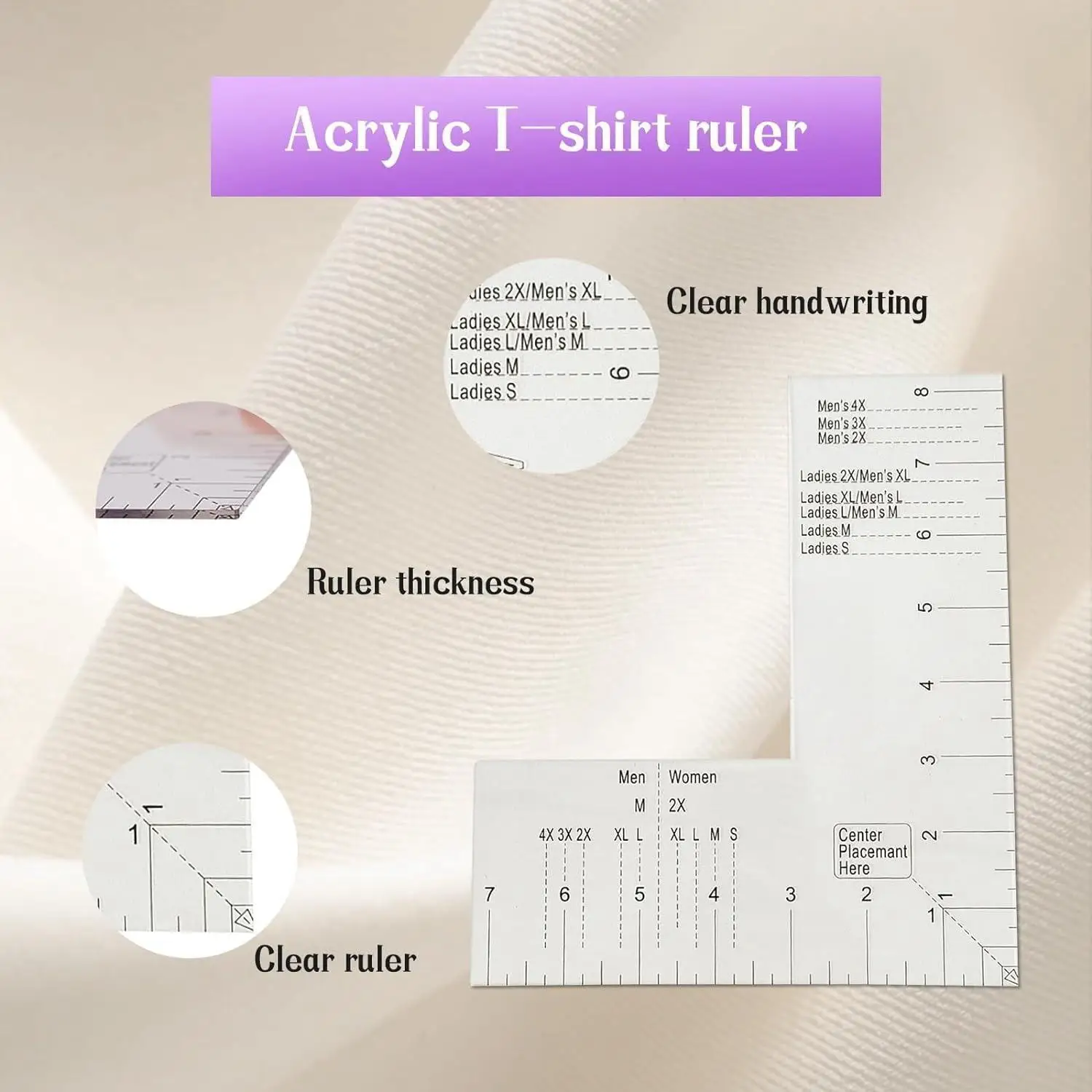 T-shirt guide DIY creative tool, acrylic material, front and back measurement design, left chest logo placement sewing ruler, al
