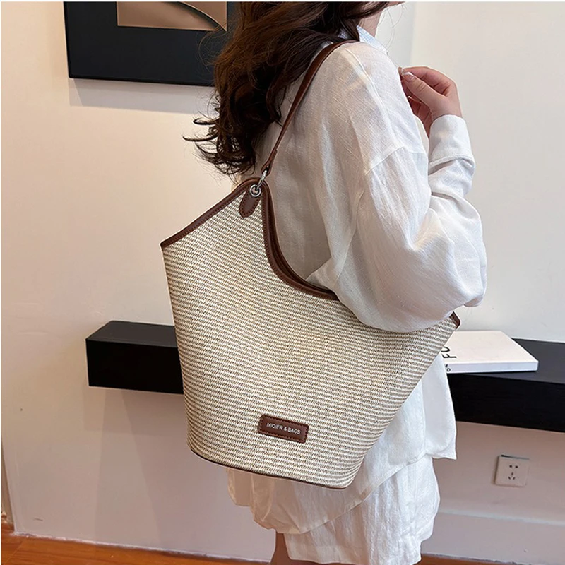 2024 New Fashionable Simple Straw Woven Women's Single Shoulder Versatile Mother Child Tote Bag