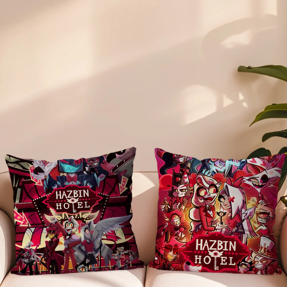 Classic H-Hazbin Hotels Cartoon Colorful Pillow Case Sofa Living Room Bedroom Headboard Backrest Cushion Square Cushion Nap Time