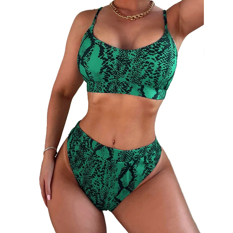 Conjunto sexy de biquíni serpentino feminino, maiô bandeau, roupa de banho feminina, duas peças biquíni de cintura alta, banhista, fato de banho de piscina, novo, 2022