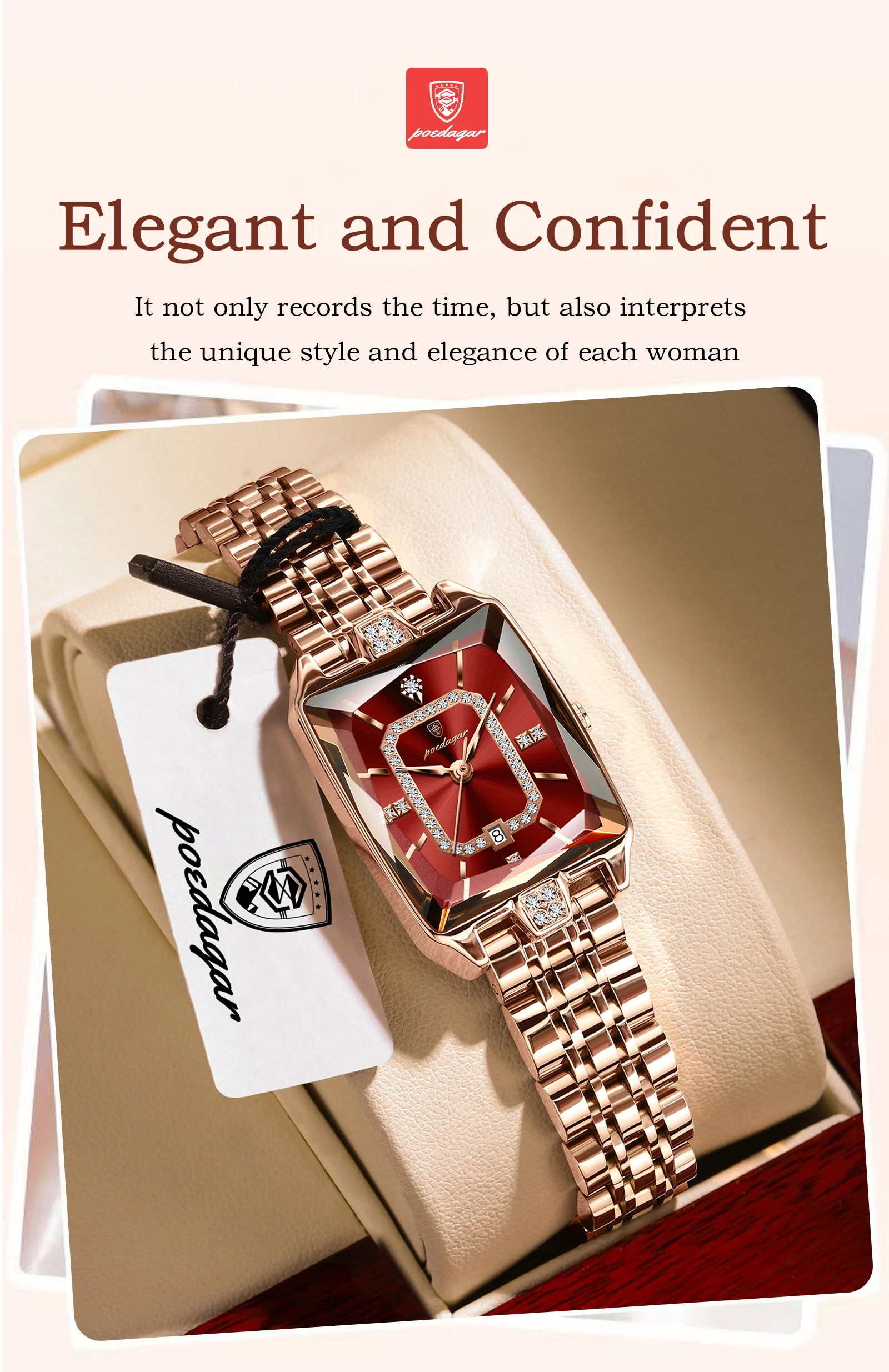 POEDAGAR Luxusmarke Damen-Armbanduhr Elegante Wasserdichte Edelstahl-Damenuhr Modische Datum Quarz Damenuhren Reloj – Detail 12
