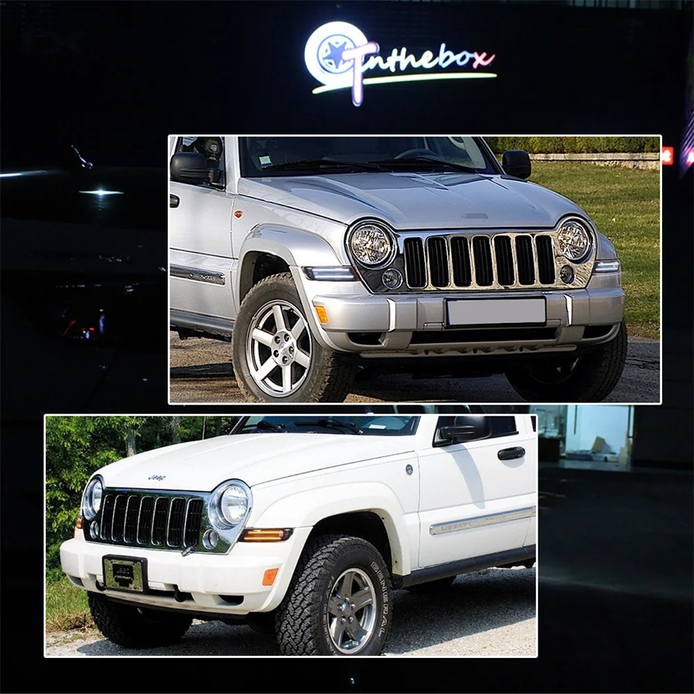 For Jeep Liberty 2005-2007 Car Front Bumper Corner LED Lights White DRL/Parking Lights & Sequential Amber Turn Signal Lights 12V