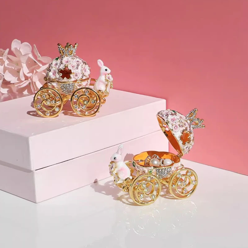 Pumpkin Car Wedding Ring Storage Box Princess Blossom Cherry Carriage Ornaments For Home Desk Decor Jewelry Organizer Girl Gift