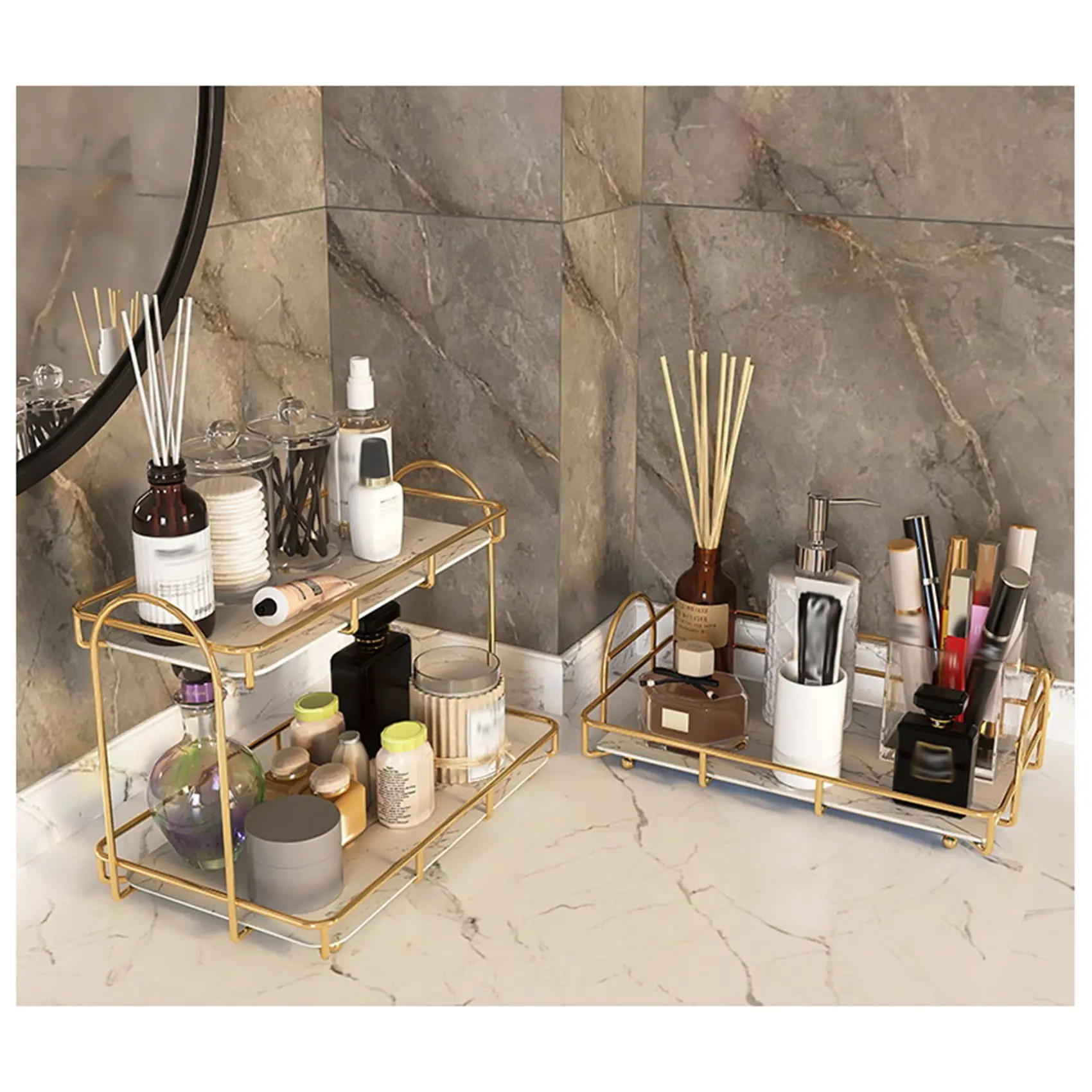 Nieuwe lichte luxe aanrecht make-up organisator huidverzorgingsproducten parfum organisator voor cosmetica badkamer opbergrek C