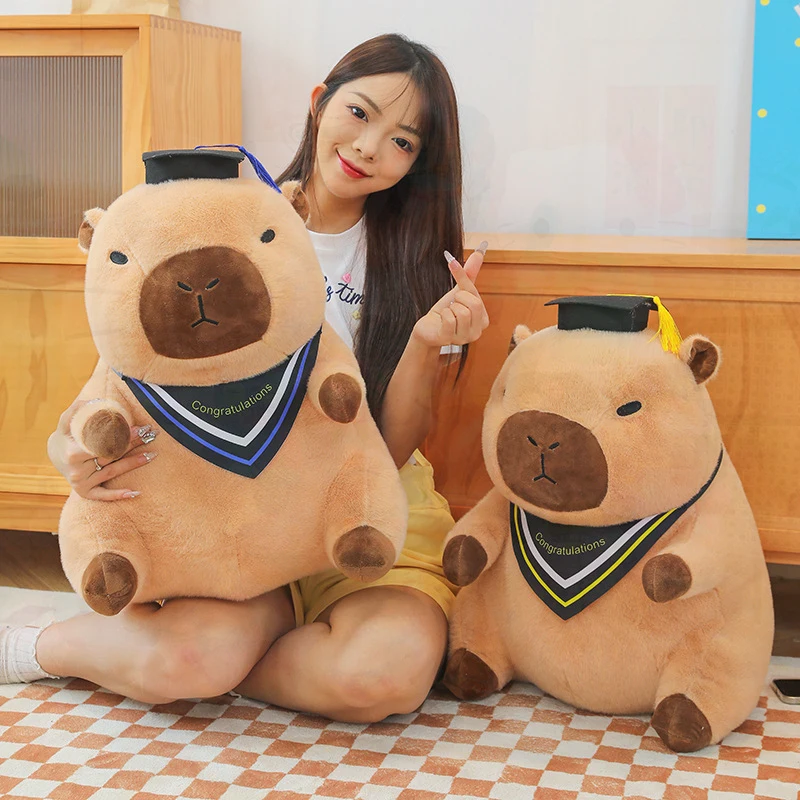 Trending Capybara Doctor Graduation Hat Plush Stuffed Toy Kawaii Soft Animal Pillow For Kids Birthday Christmas Gift Decoration