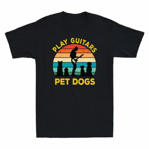 Play Guitars Pet Dogs Vintage Funny Gift Men's Cotton Short Sleeve T-Shirt