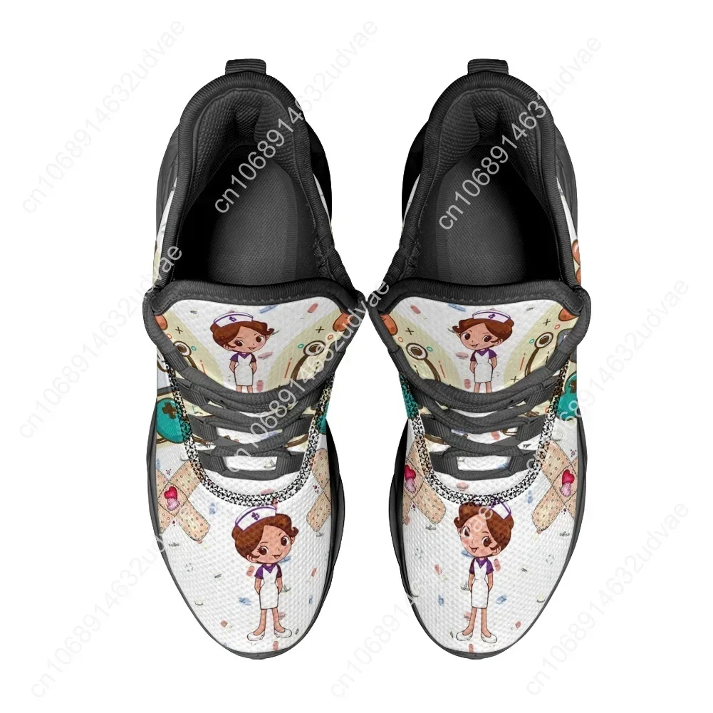 Women Sneakers White Nursing Shoes Cute Cartoon Nurse Doctor Medical Print Light Lace-up Footwear Outdoor Sports Running Shoes view 3