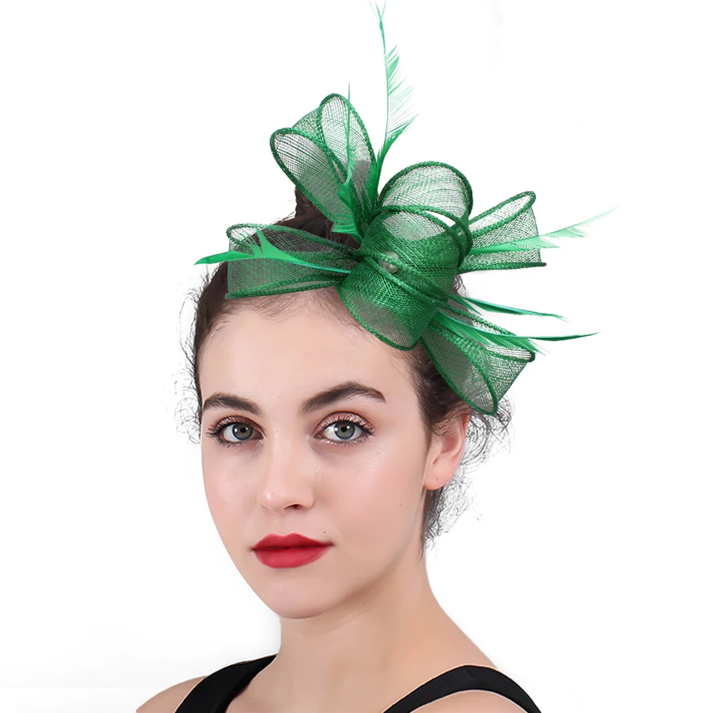 

High Quality Sinamay Wedding Fashion Fascinator Hat Hair Clip Elegant Women Nice Headwear With Fancy Feather Headdress Cocktail