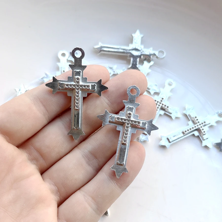 47mm*31mm Silver Cross Charm Pendant Handmade Necklace Bracelet Bracelet Found diy beaded accessories 10pcs/lot