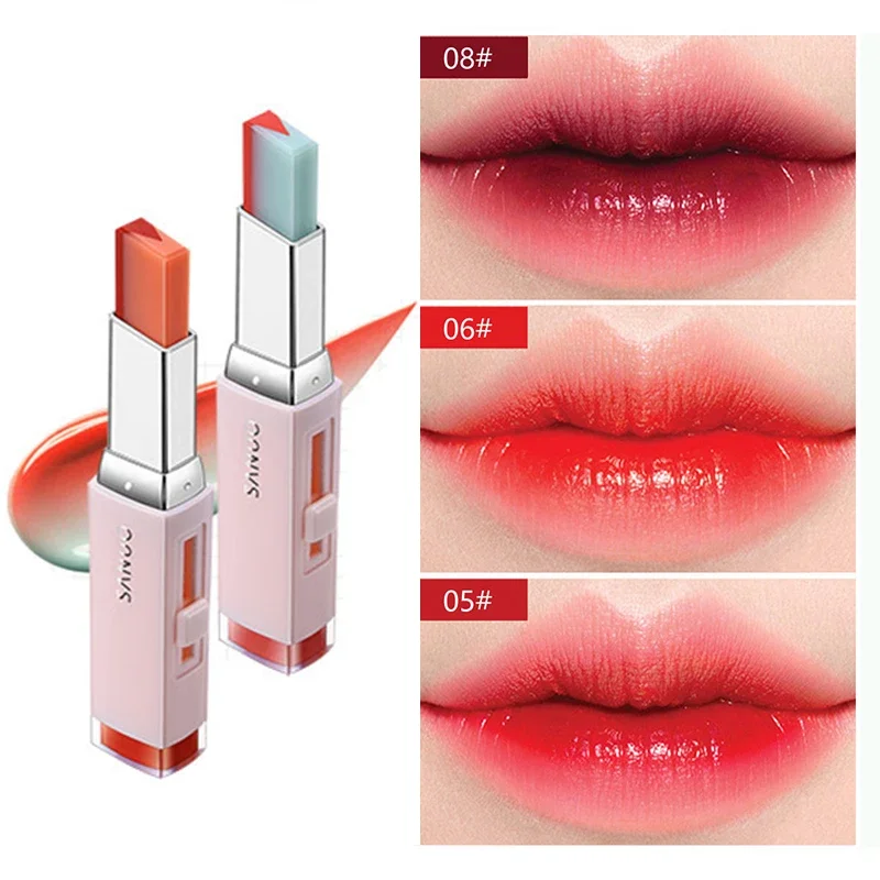 Pintalabios resistente al agua, barra de labios de dos colores, 8 colores degradados, bálsamo labial de estilo coreano, corte en V, lápiz labial k-pop