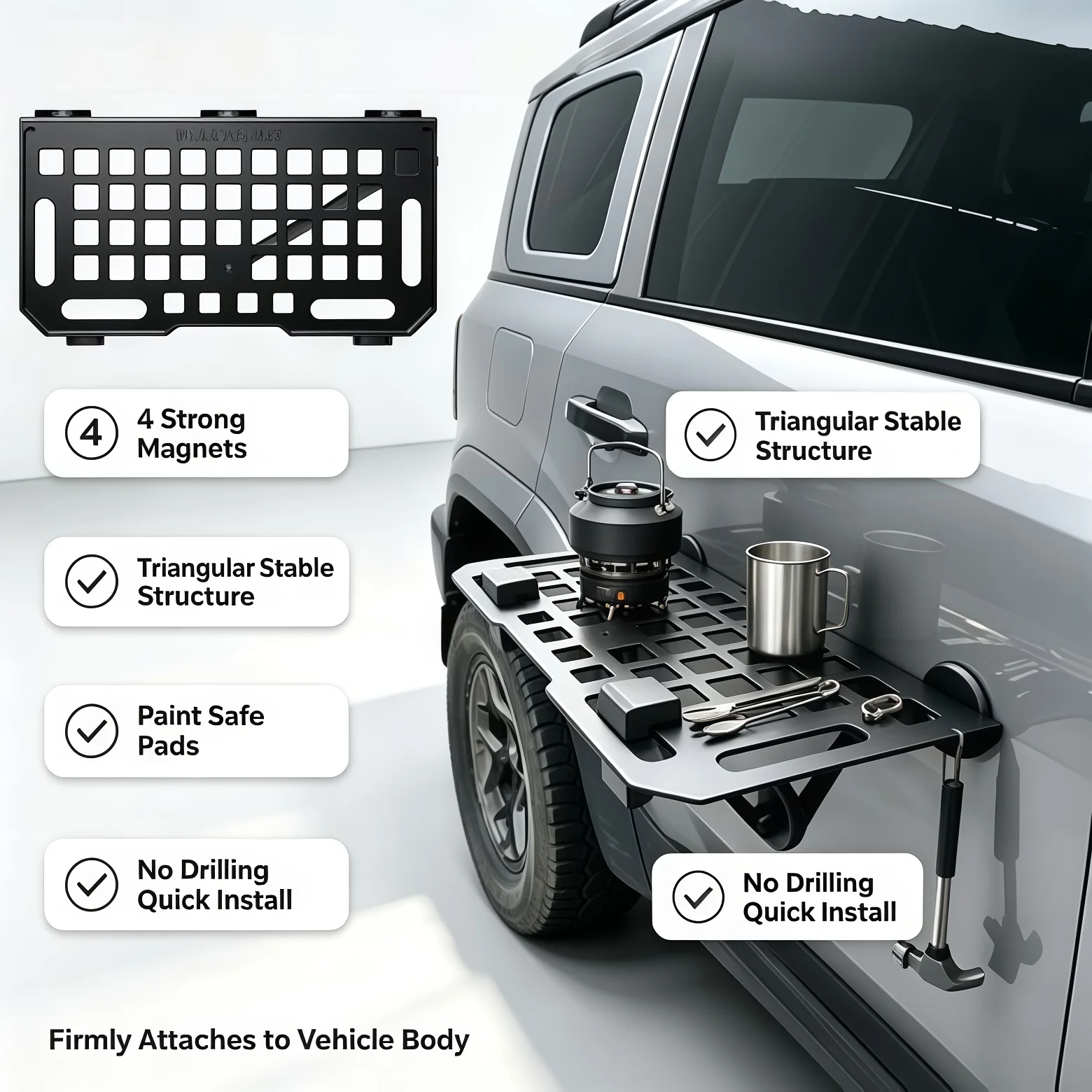 Strong Magnetic MOLLE Panel Quick Mount Car Side Camping Tray Stable Structure Off‑road SUV Pickup Outdoor Gear Storage Board