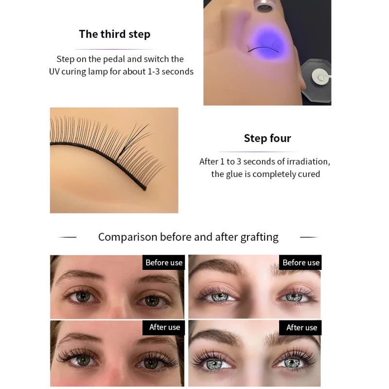 Mini lâmpada de enxerto de extensão de cílios UV recarregável portátil, cura rápida para cola, luz de pinça sem fio