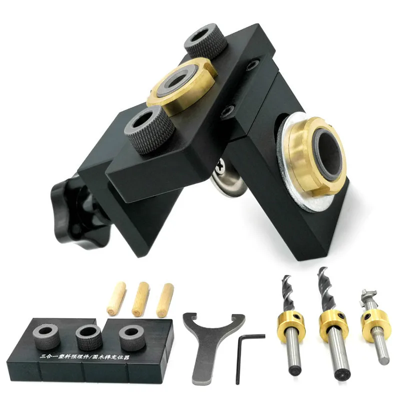

For Drilling Guide Locator Puncher Tools 3 in 1 Adjustable Doweling Jig Woodworking Pocket Hole Jig With 8/10mm Drill Bit