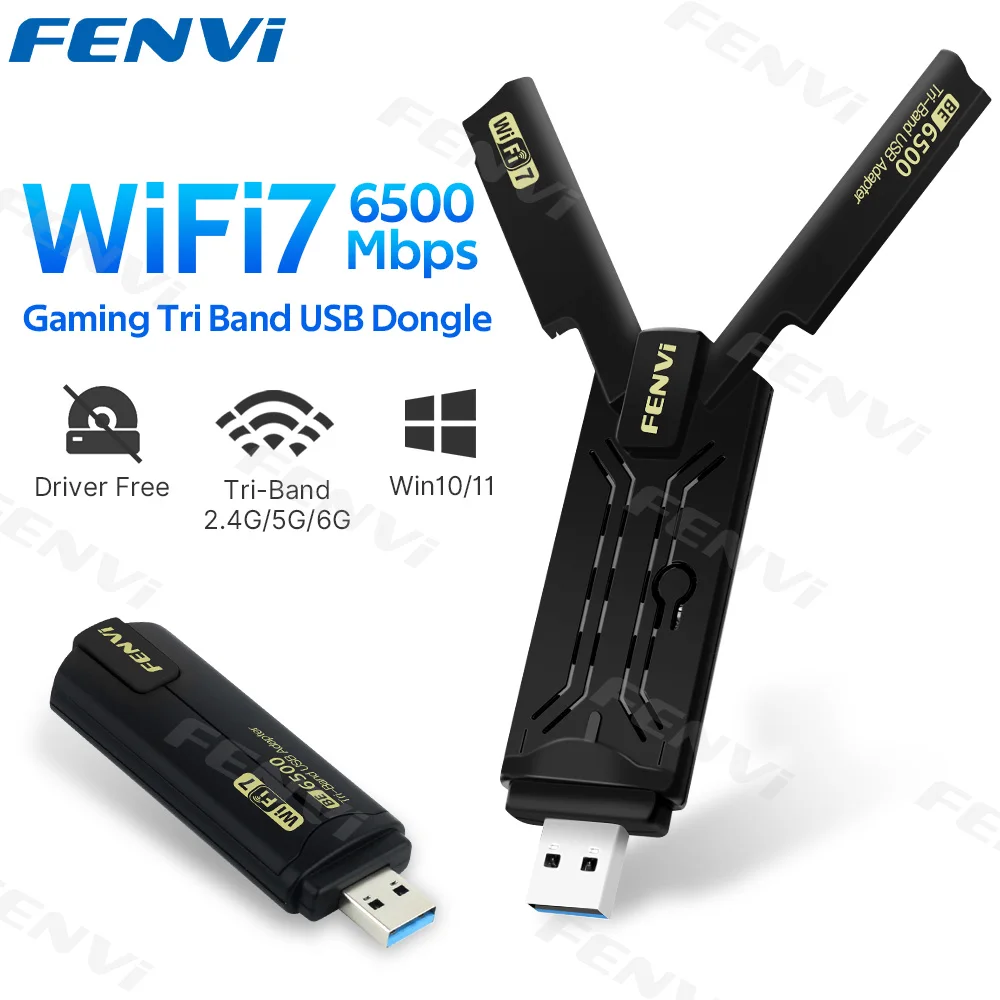 fenvi BE6500 WiFi 7 USB 3.0 Adapter 6G/5G/2.4GHz Antenna Wi Fi 7 Network Card USB Dongle Receiver For PC Win10/11 Free Driver