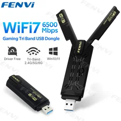 Fenvi-ワイヤレスWi-Fiドングル受信機,USB 3.0アダプター,6g,5g,2.4GHzアンテナ,Wi-Fi 7ネットワークカード,win10,11,無料ドライバー,be6500