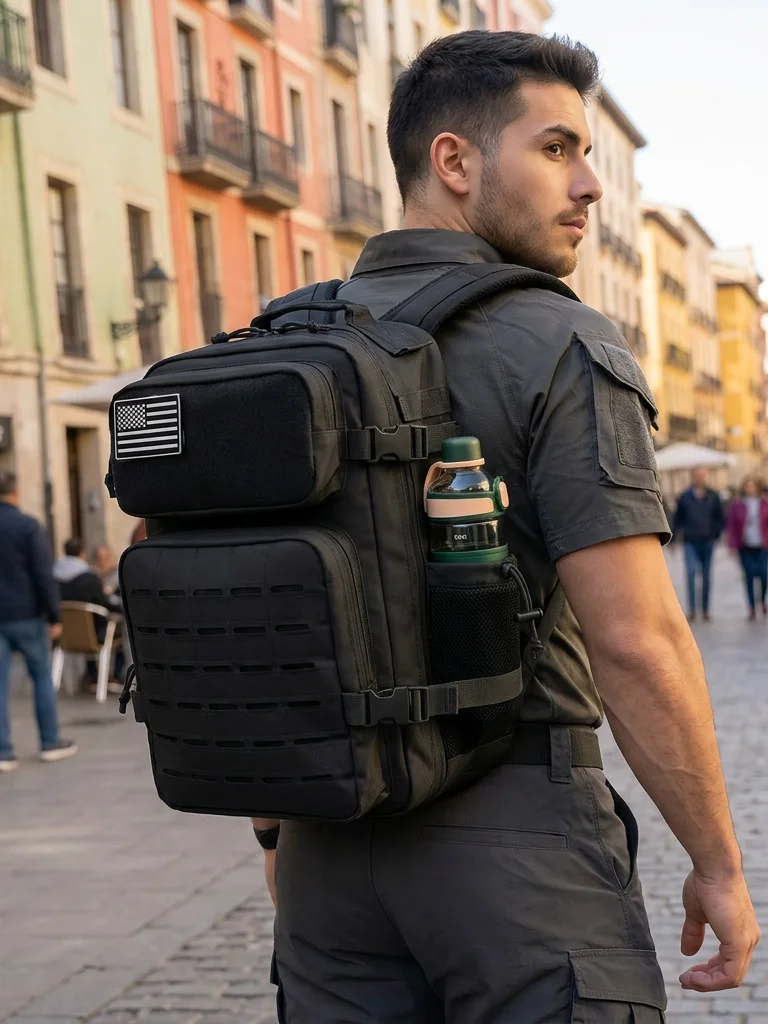 26L taktischer Rucksack mit großem Fassungsvermögen, MOLLE-System-Rucksack für Erwachsene, Männer und Frauen, integrierte Doppel-Getränkehalter für Trekking, Fitness, Camping, Wochenendausflüge,