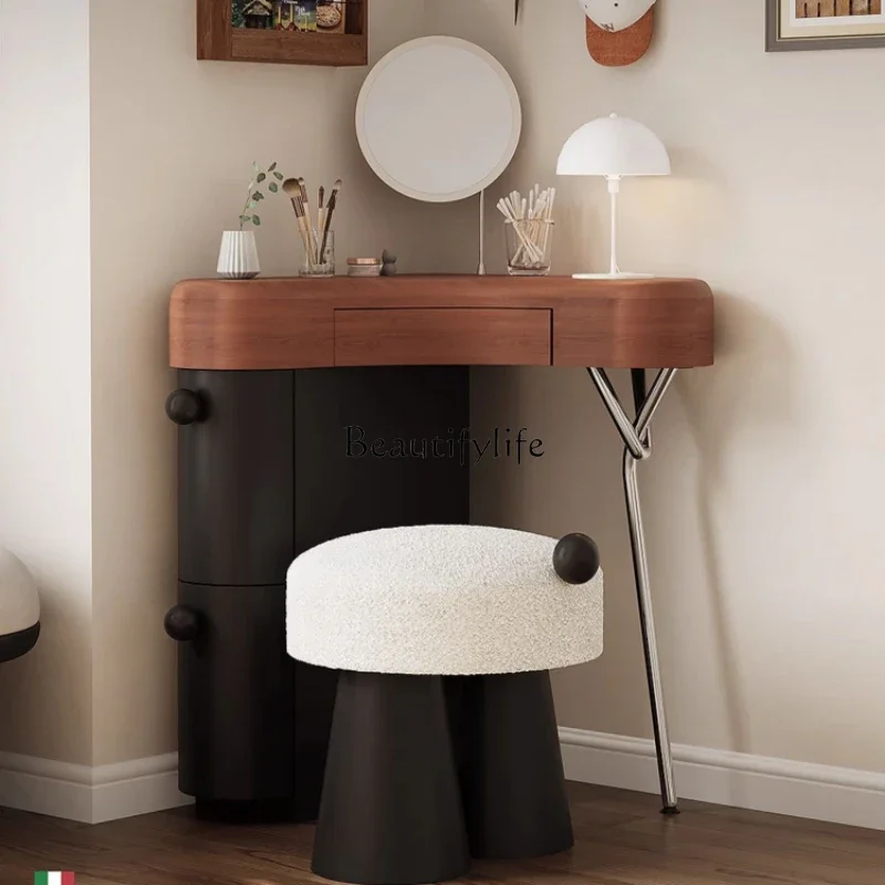 

yj5 Portable Wood Vanity Tables Black Stool Small Chair Drawers Makeup Dressers Bedroom Girl Mirror Corner Coiffeuse Furniture H