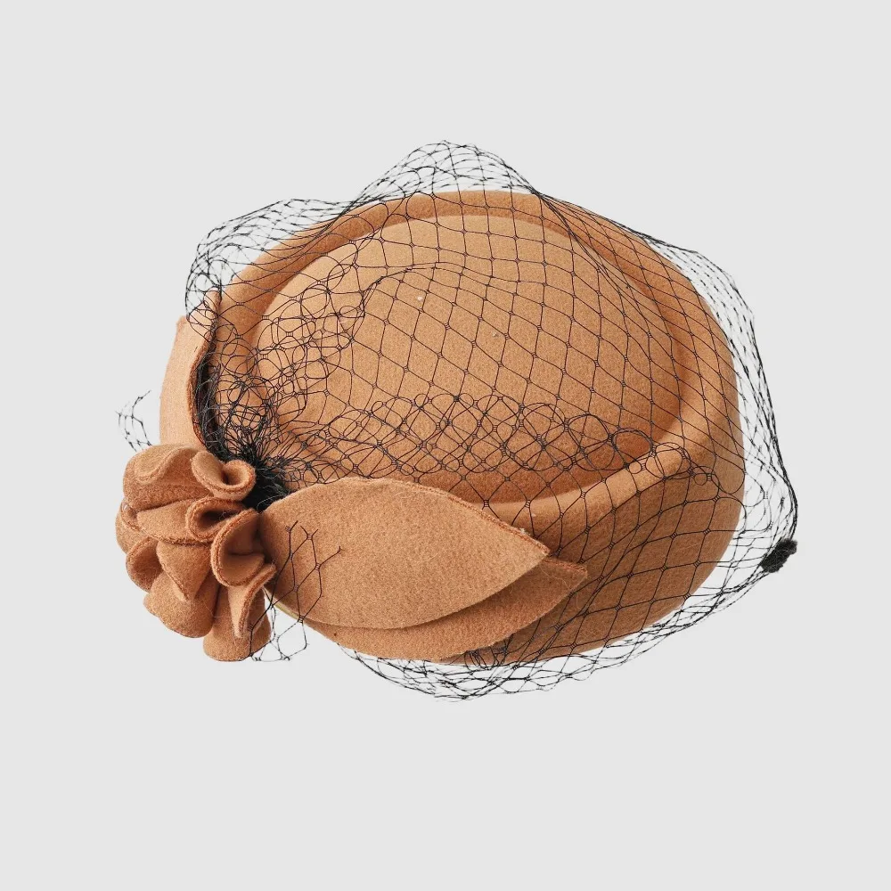 

Uniform Stewardess Hat Vintage Mesh Topper Hat Solid Color Retro Woolen Beret Flower Charm Pillbox Hat Hurch Derby