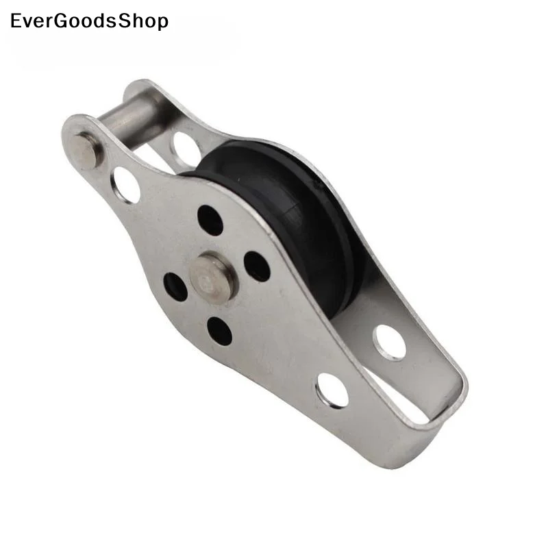 New1Pcs 60mm Blocks Rope Pulley 304/316 Stainless Steel 608 Pulley Nylon Sheave Single Lashing Eye For 2mm To 8mm Rope
