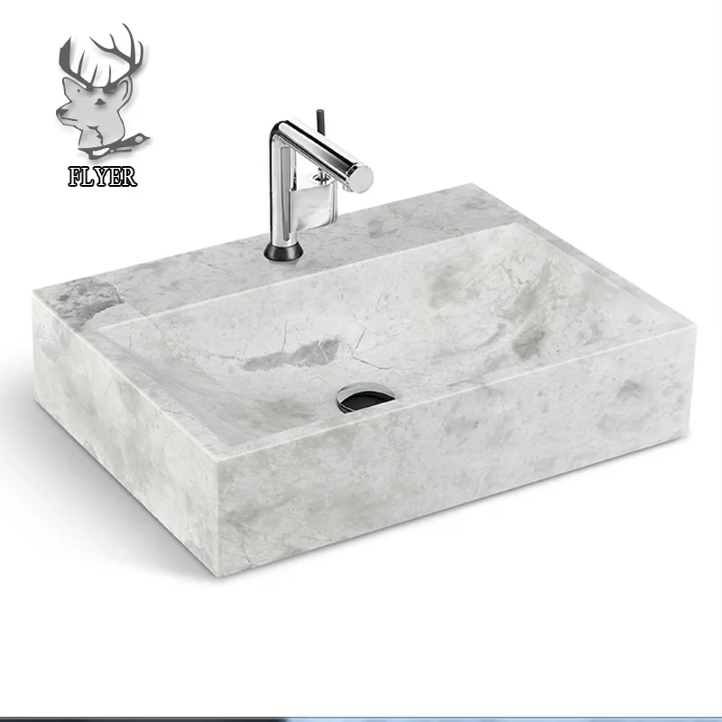 Natural stone marble bathroom/kitchen inlay bowl trough Rectangular sink