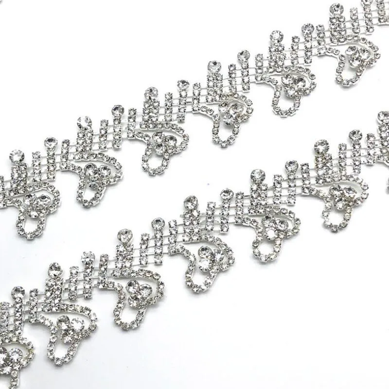 

10Yards Bridal Wedding Rhinestone Trim Applique Sew On Beaded Motif Craft Diamante Trimming