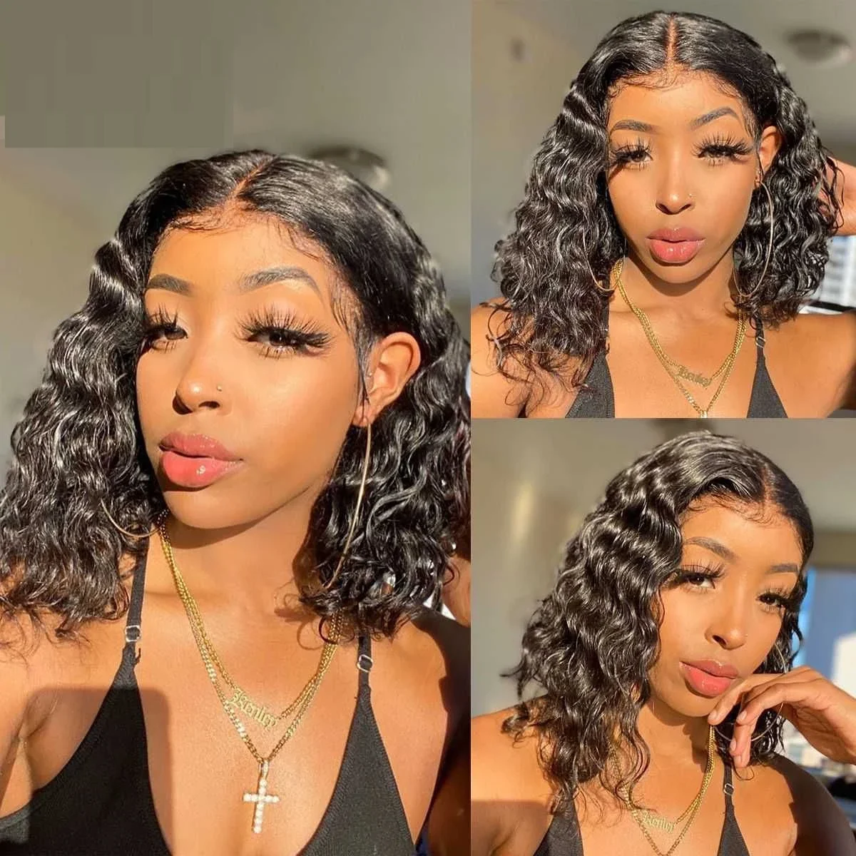 Water Wave Bob Brazilian Wig Frontal Lace Wig 180% Pre-Plucked Natural Wave Wear Curly Lace Frontal Human Hair Wigs For Women