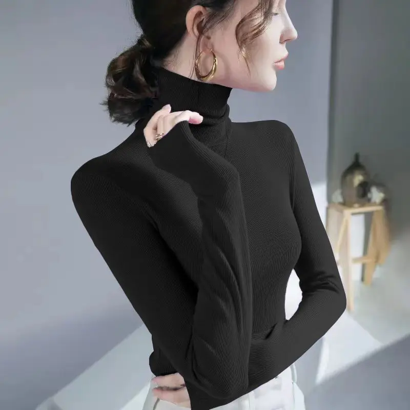 2023 Autumn/Winter New Thread High Neck Bottom Shirt Slim Fit Long Sleeve Office Lady Comfortable Popularity Women's Clothing