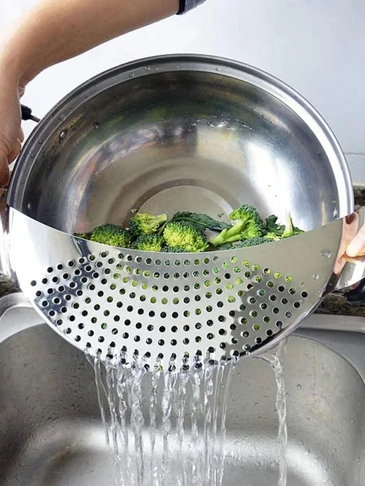 Potzeef Pan Afdruiprek Voor Thuis Keuken Gemakkelijk Aftappen Potzeef Roestvrij Staal Pasta Spaghetti Praktisch Aftapgereedschap - afbeelding 2