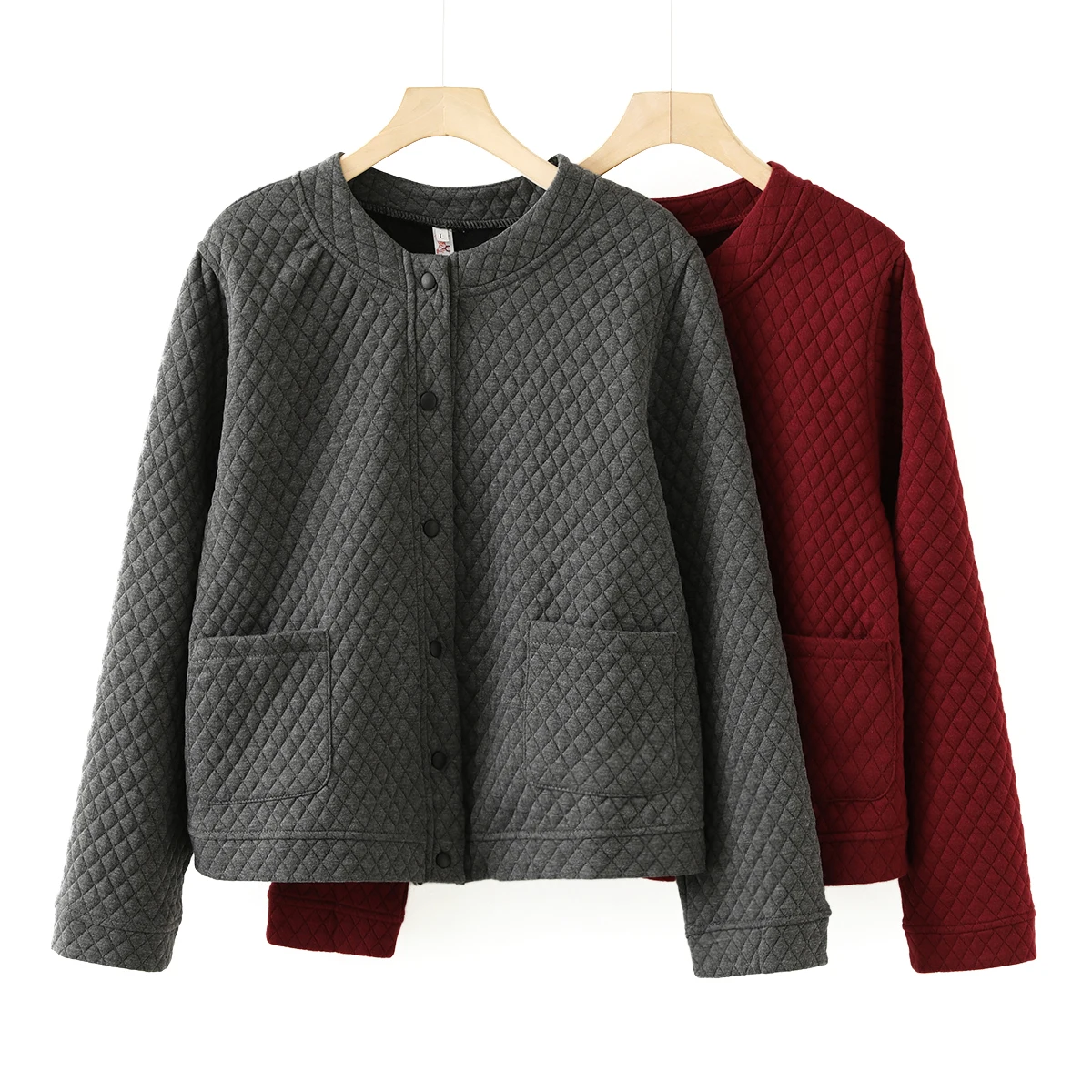 

Japanese Sle ort Quilted Cotton Baseball Jaet Women's Winter Thi Warm Long Sve Coat round Ne Button up Casual