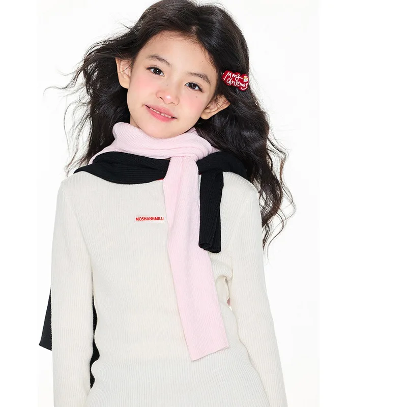 Girls Knitted Sweater Wool Undershirt 2024 Autumn Winter New Fashion Casual All-match Teen Children Tops Clothes 10 12 14 Years