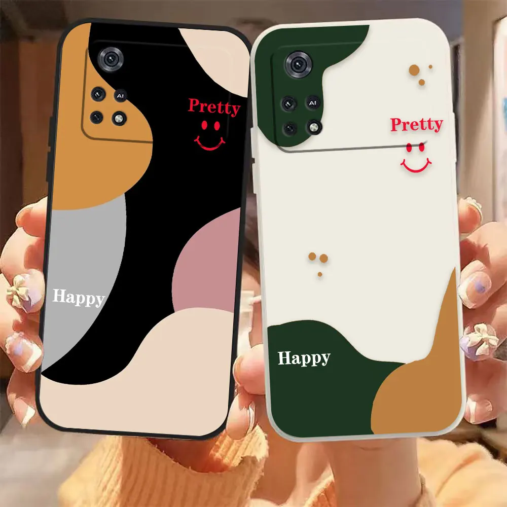 

Happy Pretty Face Phone Case For Xiaomi POCO F3 F4 F5 M2 M3 M4 M5 X2 X3 X4 X5 GT Pro 4G 5G Colour Liquid Case Funda Shell Capa