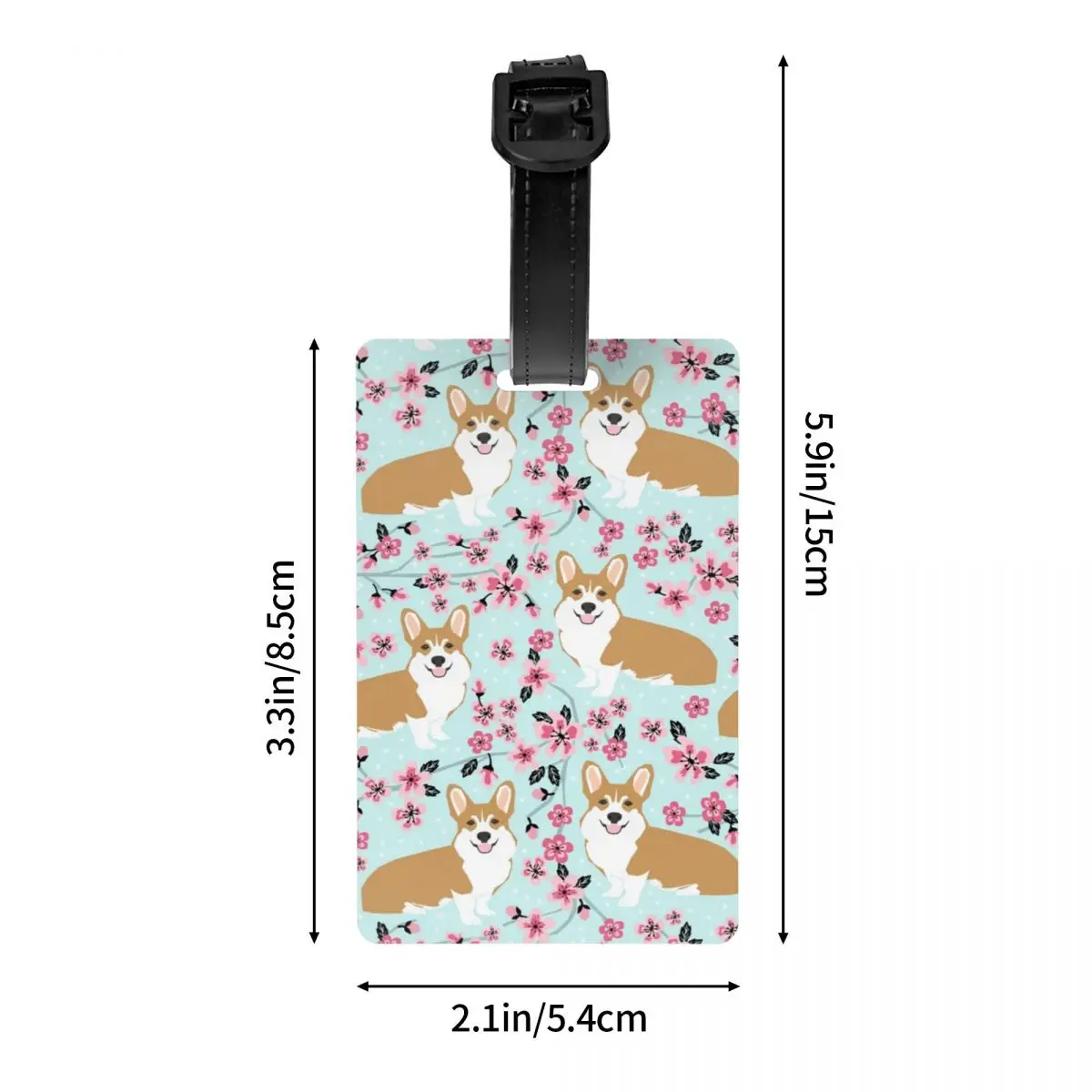 Etichetta per bagagli per cani floreale Corgi Cherry Blossom personalizzata Protezione per la privacy Etichette per bagagli Etichette per borse da viaggio Valigia