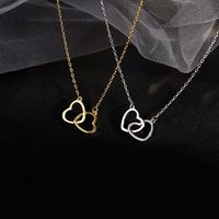 Fashion Alloy Love Drop Necklace Double Heart Light Weight Clavicle Choker Jewelry Simple Style Pendant Necklace