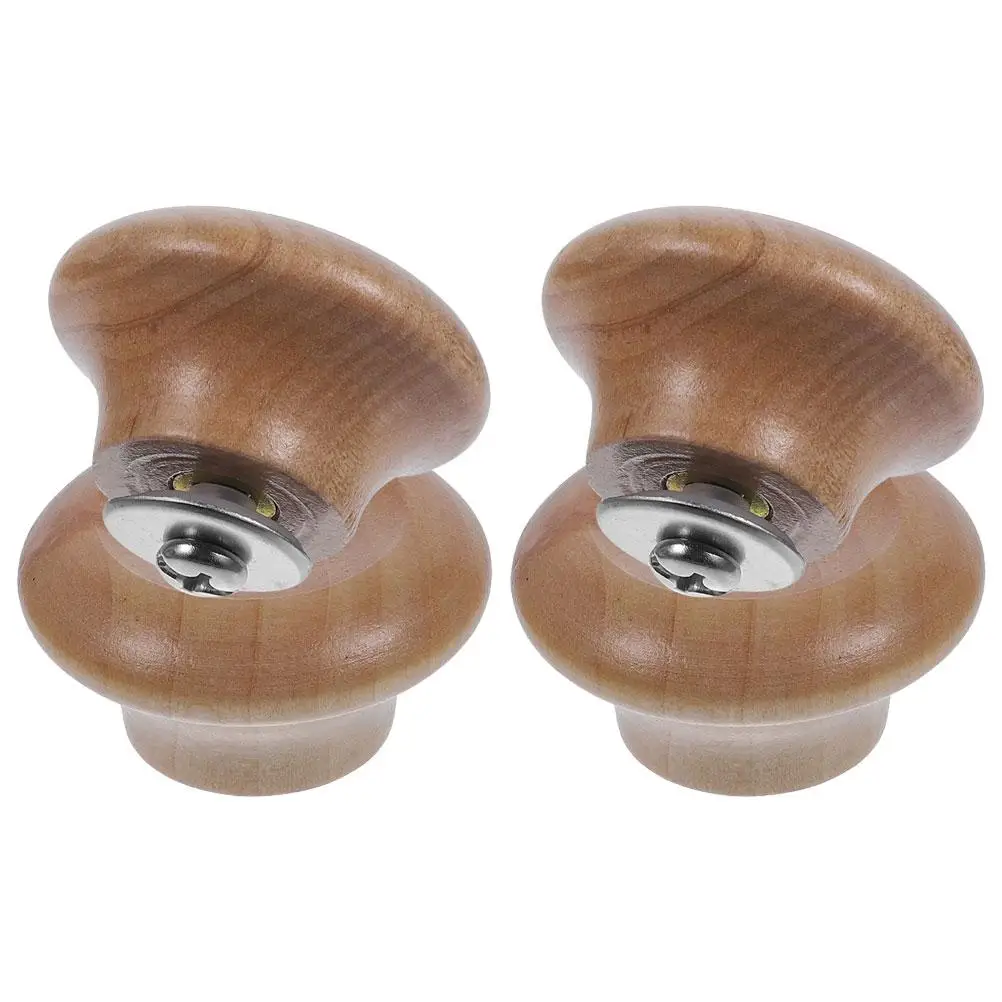 

2 Pcs Pot Lid Handles High Temp Wood Material Smooth Edge Surface Compact Size Replacement Kitchen Cookware Parts