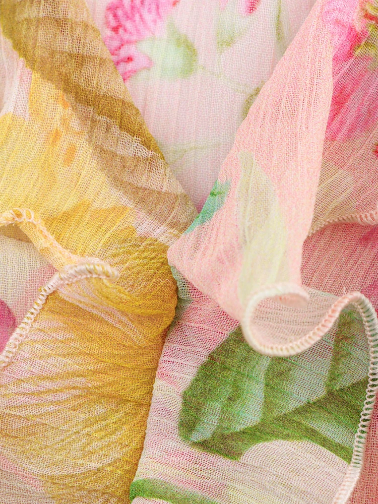 Ropa de verano de estilo europeo y americano para mujer, camisa de manga larga con decoración en capas y estampado de flores versátil, nuevo estilo