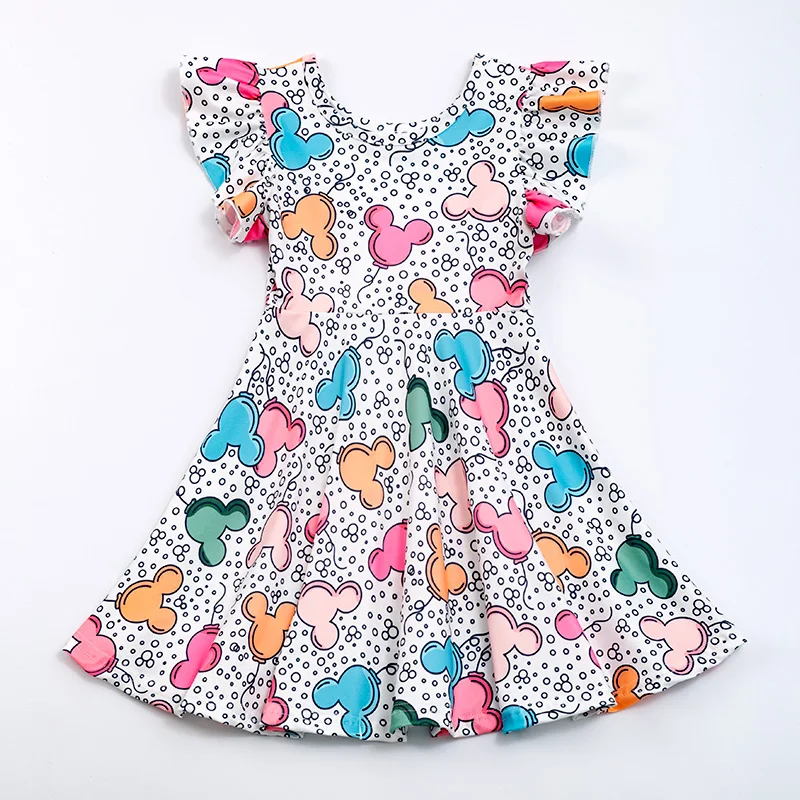 Girls Spring Summer Milk Print Zoobies Characters Print Short Sleeve Twirl Dress