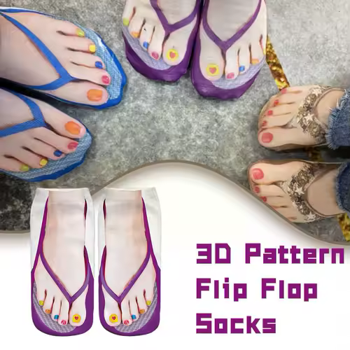 1 Pair 3D Printing Pattern Flip Flop Socks Funny Socks for Women Flip-flop Ankle Socks Low Cut Floor Socks Hosiery Novelty Gifts - Image 2