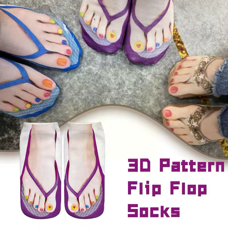1 Pair 3D Printing Pattern Flip Flop Socks Funny Socks for Women Flip-flop Ankle Socks Low Cut Floor Socks Hosiery Novelty Gifts - Image 2