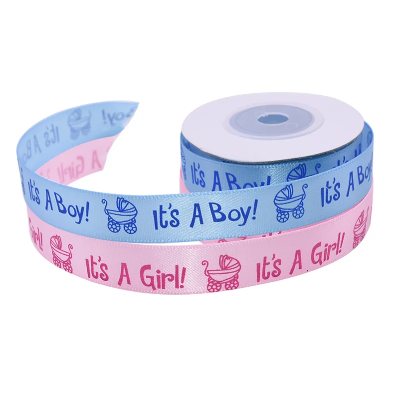 

10 Yard/roll Baby Shower Gift Ribbon Print It's A Girl Its A Boy Ribbons Gift Cake Box Wrapping Belt Grosgrain Satin Riband Bow