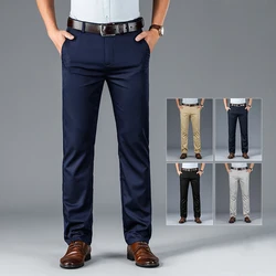 Spring Summer Straight Suit Pants Men's Business Stretch Royal Blue Khaki Black Thin Office Formal Trousers Male Size 40 42