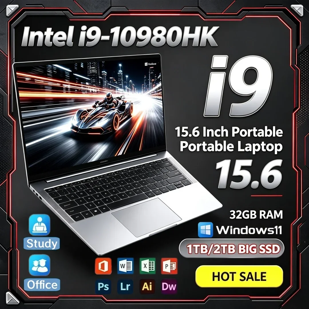 15.6 Inch High‑Performance Portable Laptop Intel Core i9‑10980HK 16/32GB RAM 1TB/2TB BIG SSD Windows11 Office Study Laptop